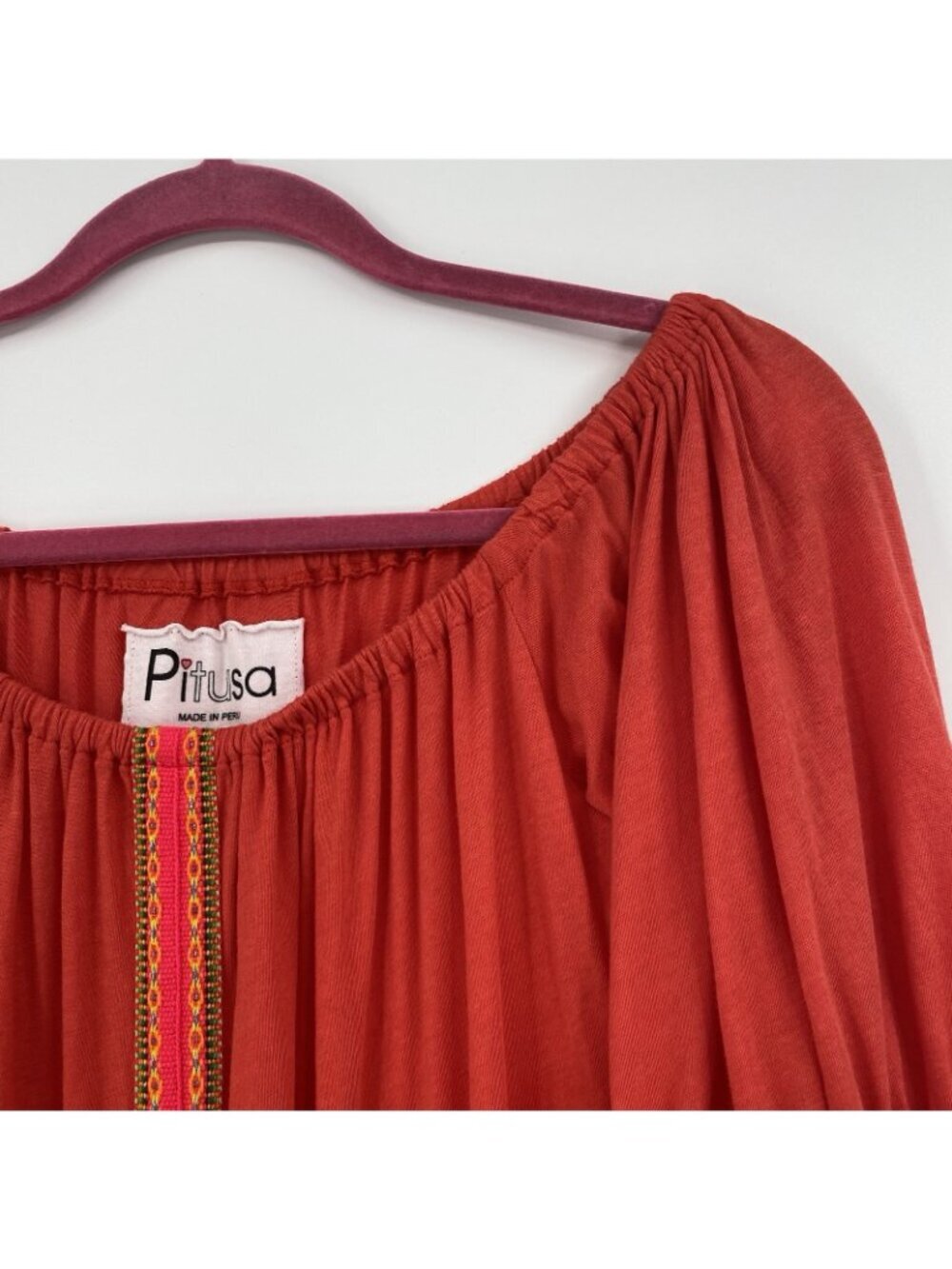 PITUSA Off The Shoulder Gypsy Maxi Dress In Orange One Size Pom Poms Boho Knit - Picture 16 of 16